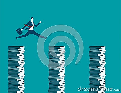 Businessman jumping on books Vector Illustration