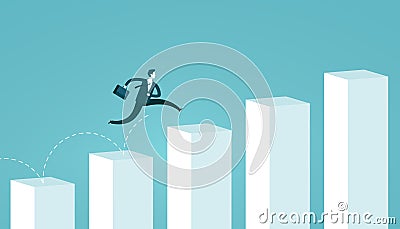 Businessman jumping on chart columns. Successful business concept. Infographics vector illustration Vector Illustration