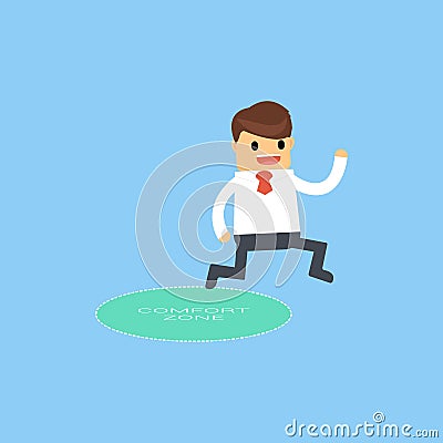 Businessman jumping out of the comfort zone to success. Stock Photo