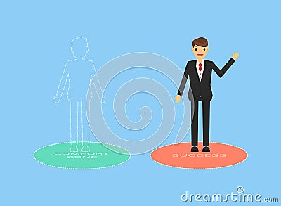 Businessman jumping out of the comfort zone to success. Stock Photo