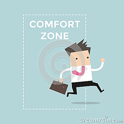 Businessman jumping out of the comfort zone to success. Vector Illustration