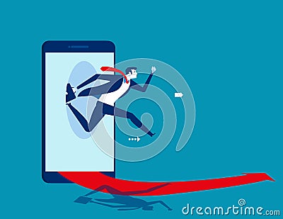 Businessman jumping out of the smart phone. Concept business starting online vector illustration Vector Illustration