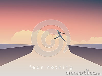 Businessman jumping over chasm vector concept. Symbol of business success, challenge, risk, courage. Vector Illustration