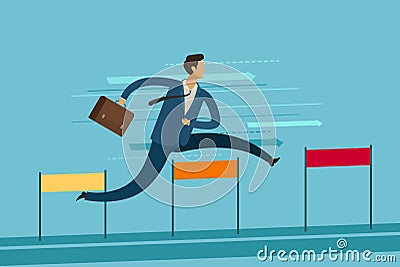 Businessman jumping over hurdle. Goal achievement business concept. Vector illustration Vector Illustration