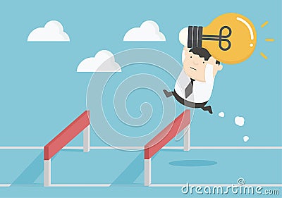 Businessman Jumping Over Hurdle Vector Illustration
