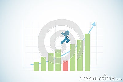 Businessman jumping over red and green sticks with blue arrow, success and business concept Vector Illustration