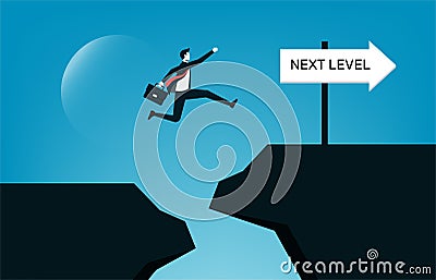 Businessman jumping to another cliff to achieve higher level. Better achievement in business and career path concept, vector Vector Illustration