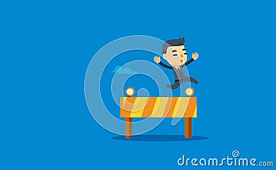 A businessman is jumping trough the obstacle Vector Illustration