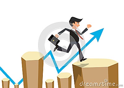 Businessman jumps the obstacle with arrow graph Stock Photo