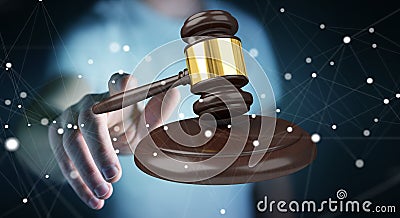 Businessman with justice hammer 3D rendering Stock Photo