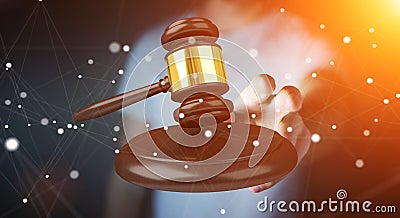 Businessman with justice hammer 3D rendering Stock Photo