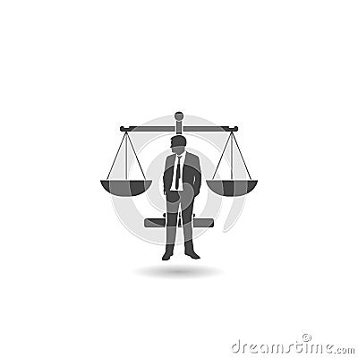 Businessman and justice scale icon with shadow Vector Illustration