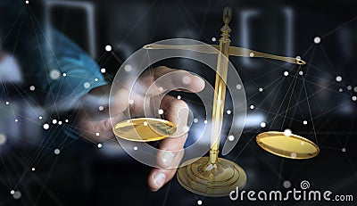 Businessman with justice weighing scales 3D rendering Stock Photo