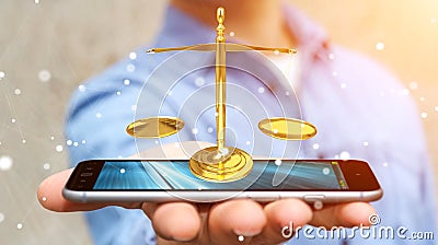 Businessman with justice weighing scales 3D rendering Stock Photo