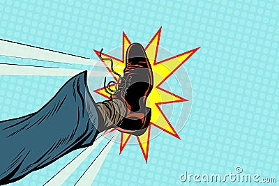 Businessman kicking, pop art foot Vector Illustration