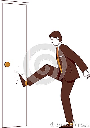 The businessman kicks the closed door. Vector Illustration