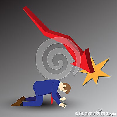 Businessman Kneeling Under Declining Graph Stock Photo