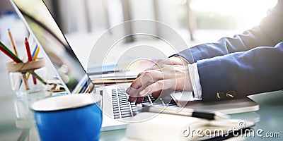 Businessman Laptop Technology Working Networking Concept Stock Photo