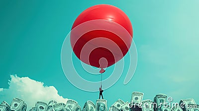Businessman with a large red balloon Stock Photo