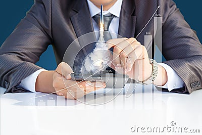 Businessman launches a new profitable project. Stock Photo