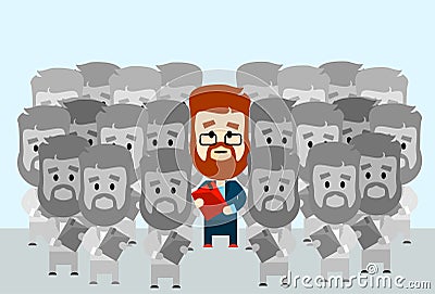 Businessman Leader Stand Out From Crowd Individual Vector Illustration