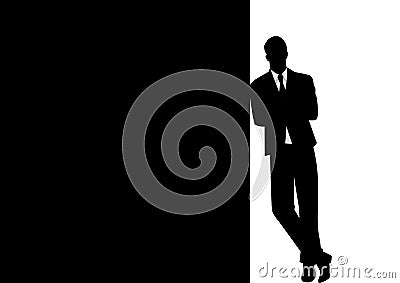 Businessman Leaning At Black Blank Space Vector Illustration
