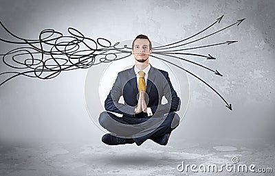 Businessman meditates with purifying doodle concept Stock Photo