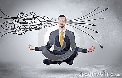 Businessman meditates with purifying doodle concept Stock Photo