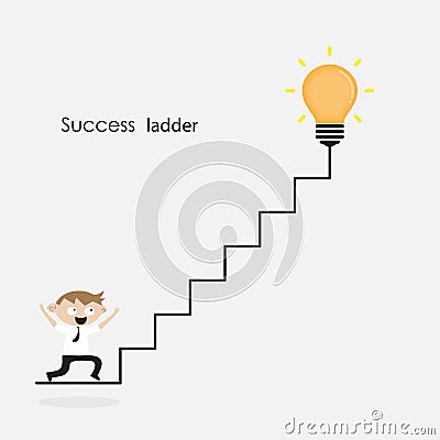 Businessman and light bulb with ladder sign.Ladder to success Vector Illustration
