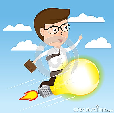 Businessman on light bulb rocket flying to success, business concept vector Vector Illustration