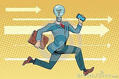 Businessman light bulb runs, concept ideas and brainstorming Vector Illustration