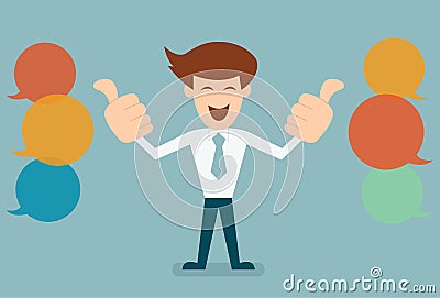 Businessman like, thumbs up with bubble speechs Vector Illustration