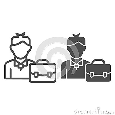 Businessman line and glyph icon. Man with briefcase vector illustration isolated on white. Manager with suitcase outline Vector Illustration