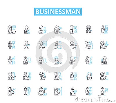 Businessman linear icons set. Entrepreneur, Executive, Manager, CEO, Investor, Innovator, Visionary line vector and Vector Illustration