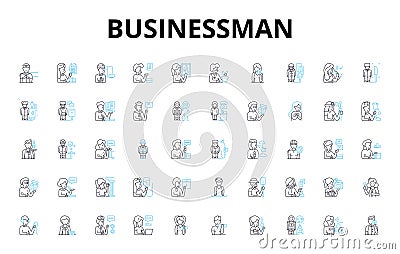 Businessman linear icons set. Entrepreneur, Executive, Manager, CEO, Investor, Innovator, Visionary vector symbols and Vector Illustration