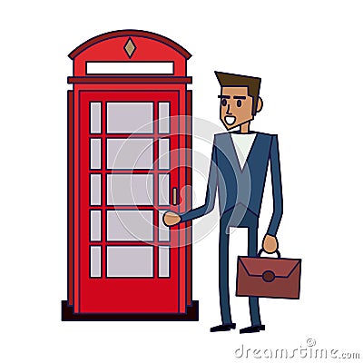 Businessman and london telephone cabin Vector Illustration