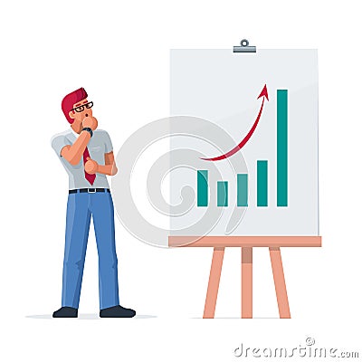 Businessman look at growth graph. Vector Illustration