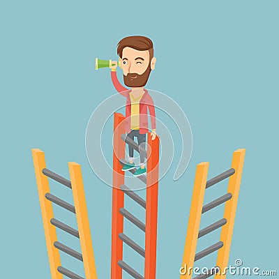 Businessman looking for business opportunities. Vector Illustration