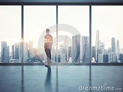 Businessman looking at city. 3d render Stock Photo
