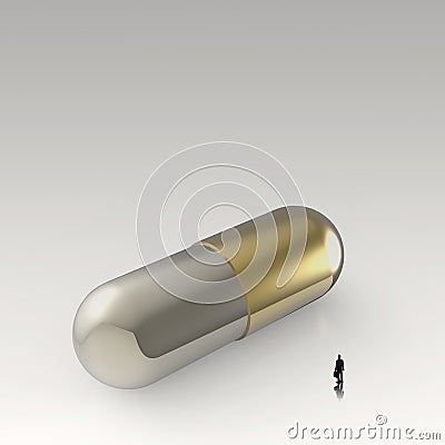 Businessman looking at 3d capsule medicine Stock Photo