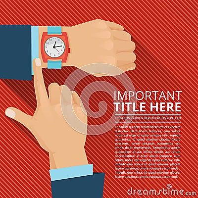 Businessman looking on the hand watch. Vector poster Vector Illustration