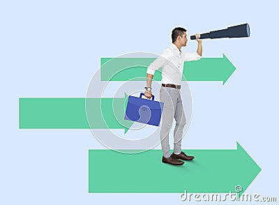 Businessman looking for a job by using a monocular Stock Photo