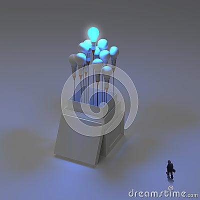 Businessman looking at pencil light bulb 3d Stock Photo