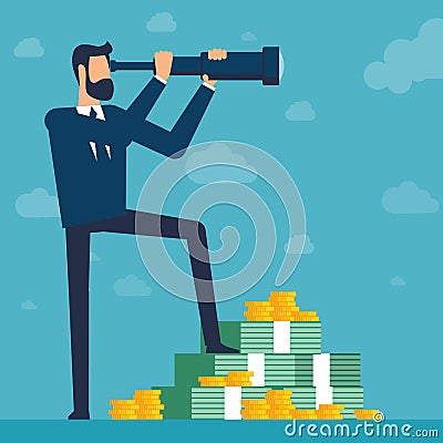 Businessman looking through spyglass Vector Illustration