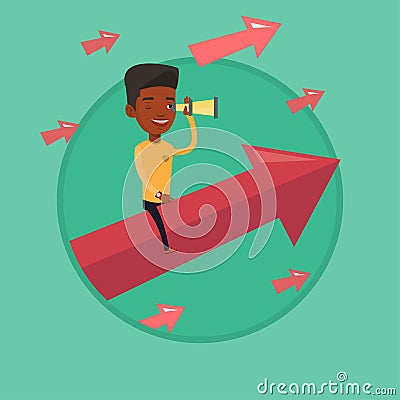 Businessman looking through spyglass. Vector Illustration