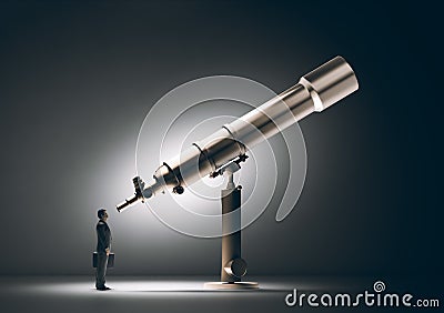 Businessman looking through a telescope Stock Photo