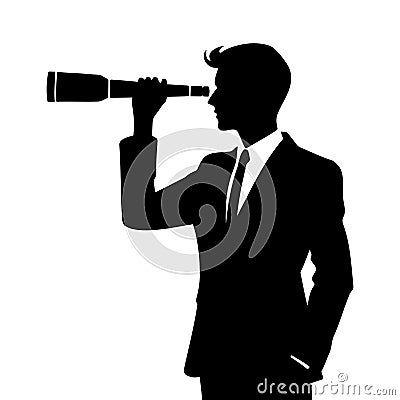 Businessman looking telescope silhouette. Forecast, vision in business concept Vector Illustration