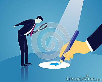 Businessman Looking Trough Magnifying Glass Vector Illustration