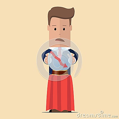 Businessman looks in a crystal ball on a graph with an arrow down. Businessman predict the future, forecast for business.Vector il Cartoon Illustration