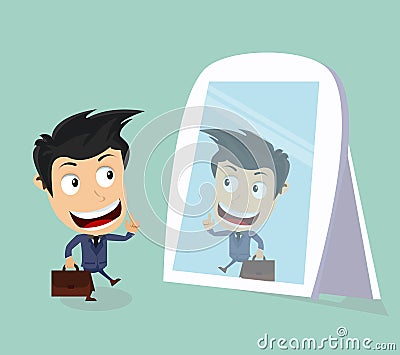 businessman looks at mirror Vector Illustration